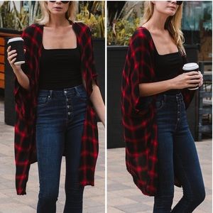 New Amaryllis Red & Black Plaid Oversized Kimono‎ Size Small
